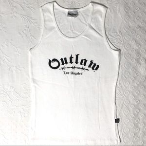 Outlaw USA Top Tank NWT “Outlaw Los Angeles” Graphic On White Ribbed Tank Large